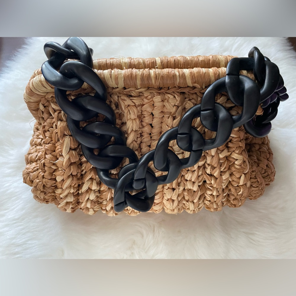 Lorenza Gandaglia Tan Woven Bag with Black Chain Strap